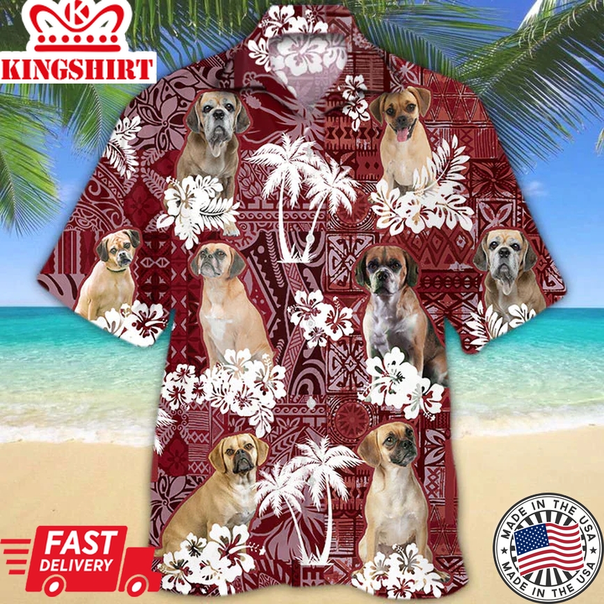 Portuguese Water Dog Red Trendy Hawaiian Shirt, Gift For Dog Lover Shirts, Men's Trendy Hawaiian Shirt, Summer Hawaiian Aloha Shirt