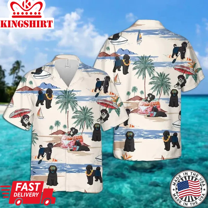 Portuguese Water Dog Summer Beach Trendy Hawaiian Shirt, Trendy Hawaiian Shirts Short Sleeve Aloha Beach Shirt