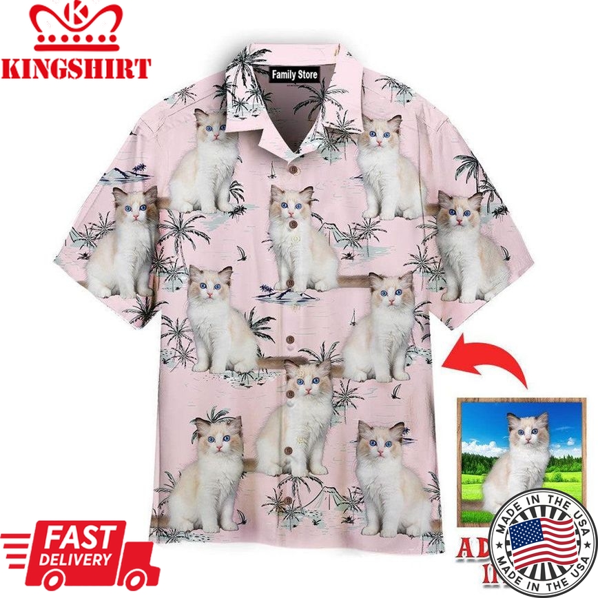 Pretty Bicolor Ragdoll Kitten On Pink Island Custom Hawaiian Shirt