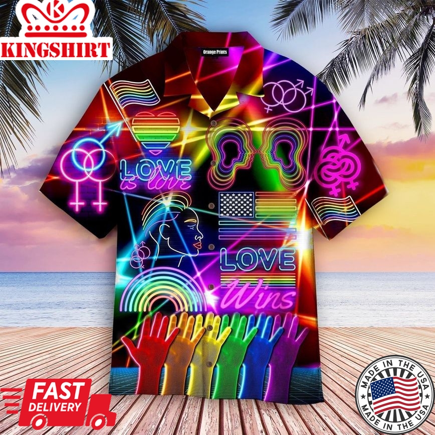 Pride Bar Crawl Neon Style Love Is Love Pride Month Aloha Hawaiian Shirts For Men & For Women |