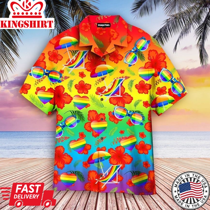 Pride Month Hibicus With Lgbt Flag Aloha Hawaiian Shirts For Men & For Women |