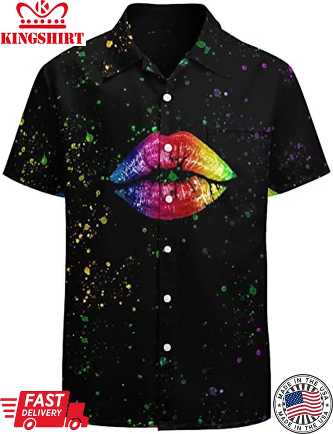 Pride Rainbow Lips Hawaiian T Shirt, Gaymer Hawaiian Shirt, Lesbian Hawaii T Shirt