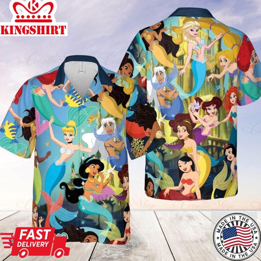 Princess Disney Swimming Summer Hawaiian Shirts Funny Princess Disney Trip Hawaiian Party Funny Disney Princess Disney Family Matching Shirt