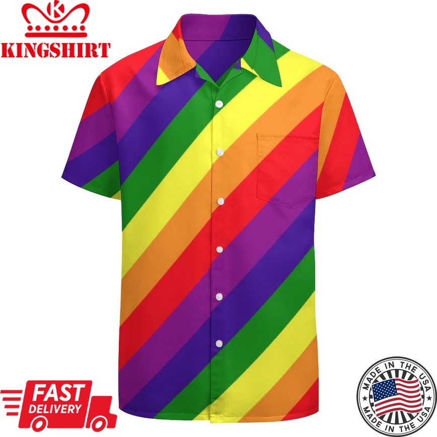 Products Gay Pride Lgbtq Rainbow Colors Striped Hawaiian Vintage Shirt