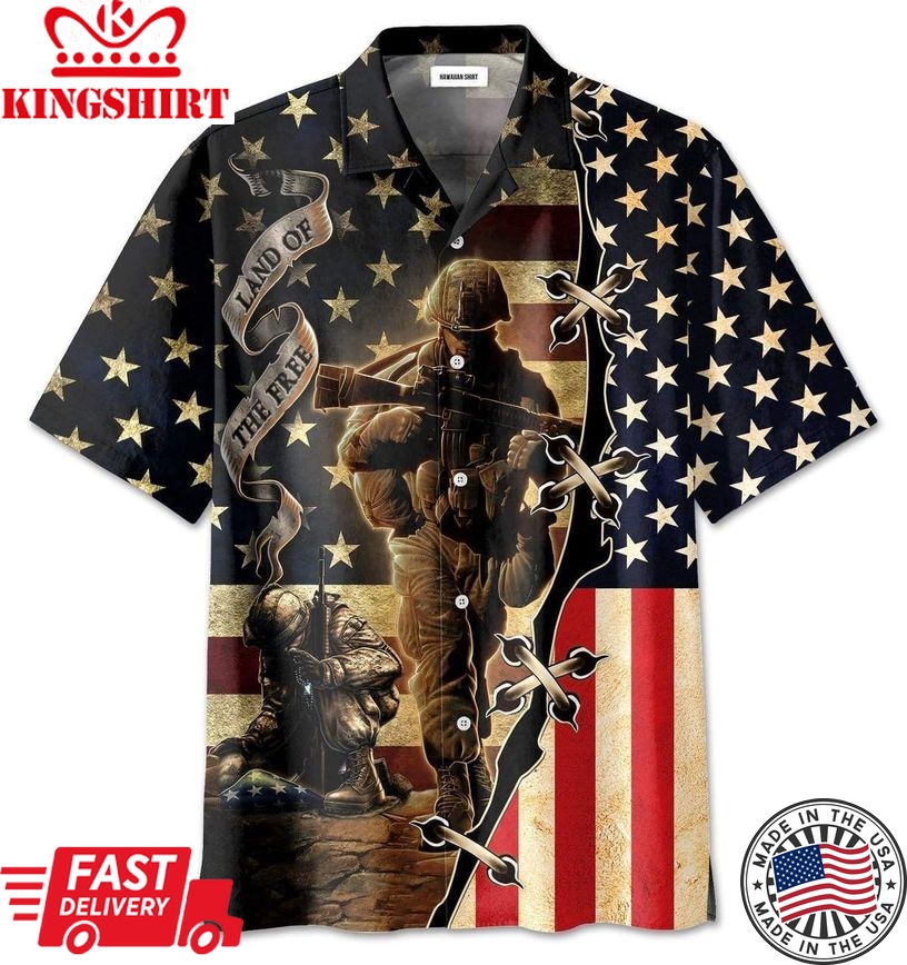 Proud American Veteran Us Flag Land Of The Free Trendy Hawaiian Shirt