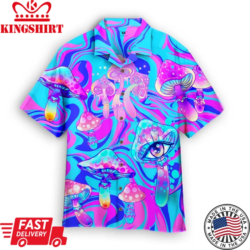 Psychedelic Art Magic Mushroom Trippy Hippie Trendy Hawaiian Shirt