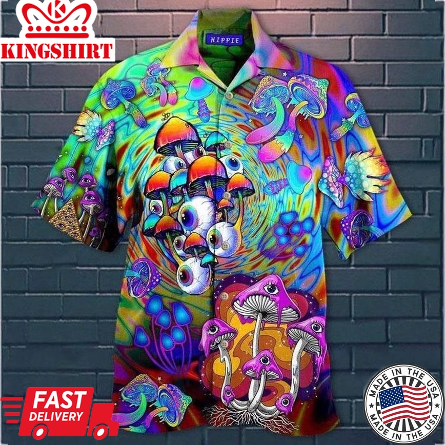 Psychedelic Art Magic Mushroom Trippy Hippie Trendy Hawaiian Shirt