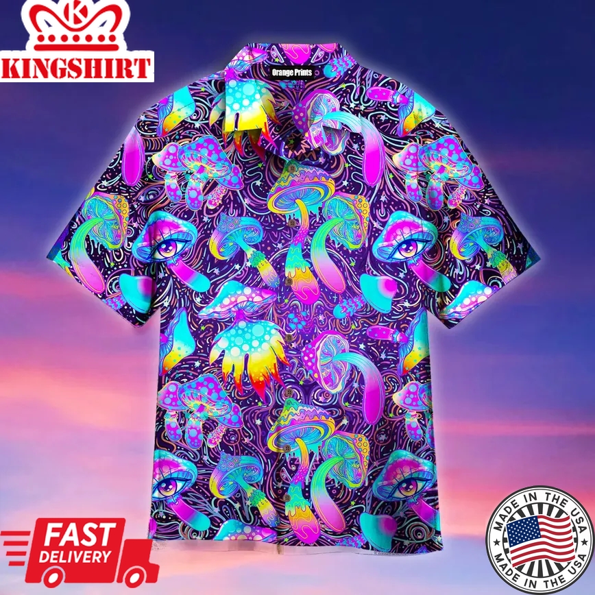 Psychedelic Art Magic Mushroom Trippy Hippie Trendy Hawaiian Shirt For