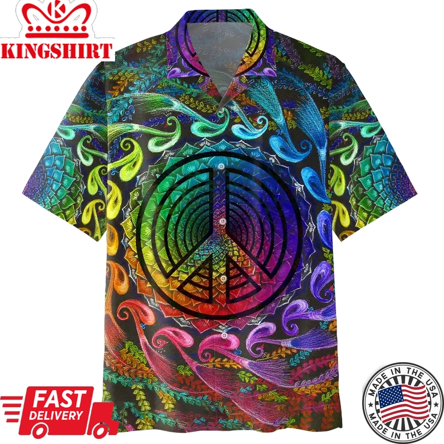 Psychedelic Shirt- Peace Sign- Trendy Hawaiian Shirt