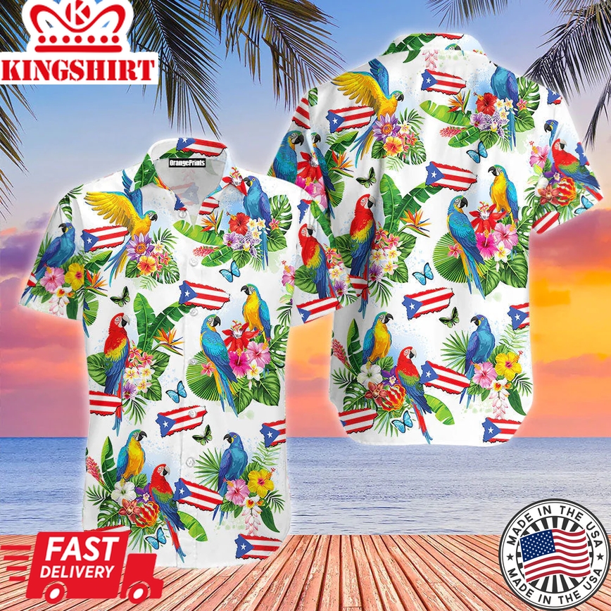 Puerto Rico Parrots Tropical Aloha Trendy Hawaiian Shirts For Men & For Women