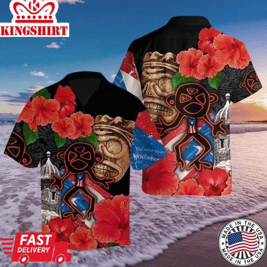 Puerto Rico Sol Taino With Maga Flower Trendy Hawaiian Shirt For Men & Women