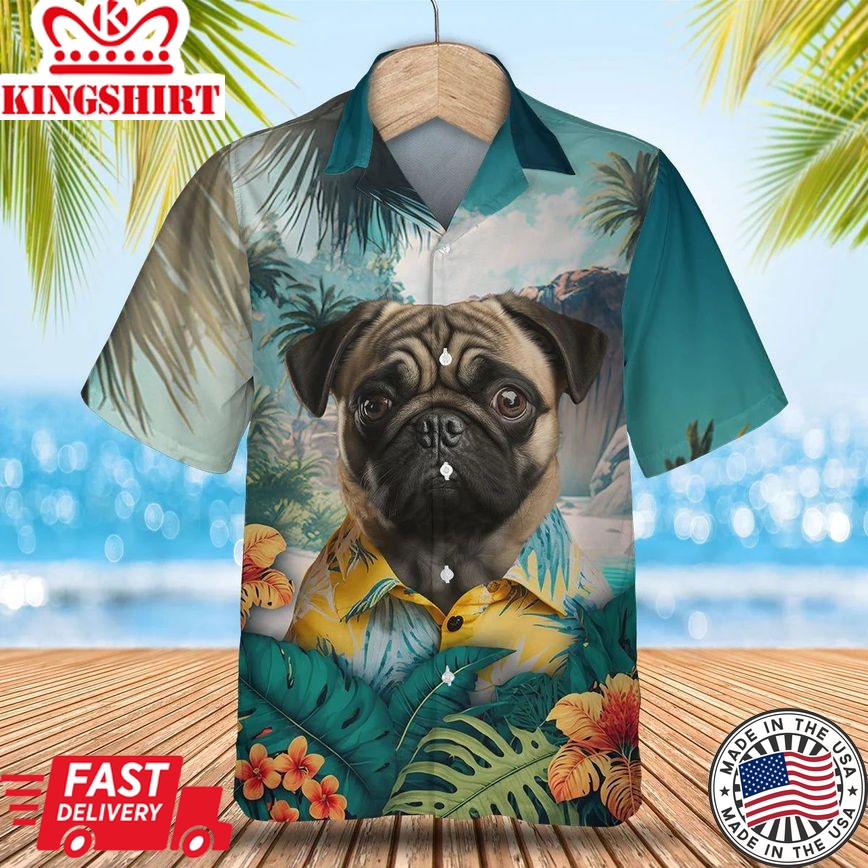 Pug 2 - 3D Tropical Trendy Hawaiian Shirt