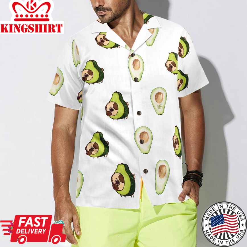 Pug And Avocado Seamless Dogs Hawaiian Shirt