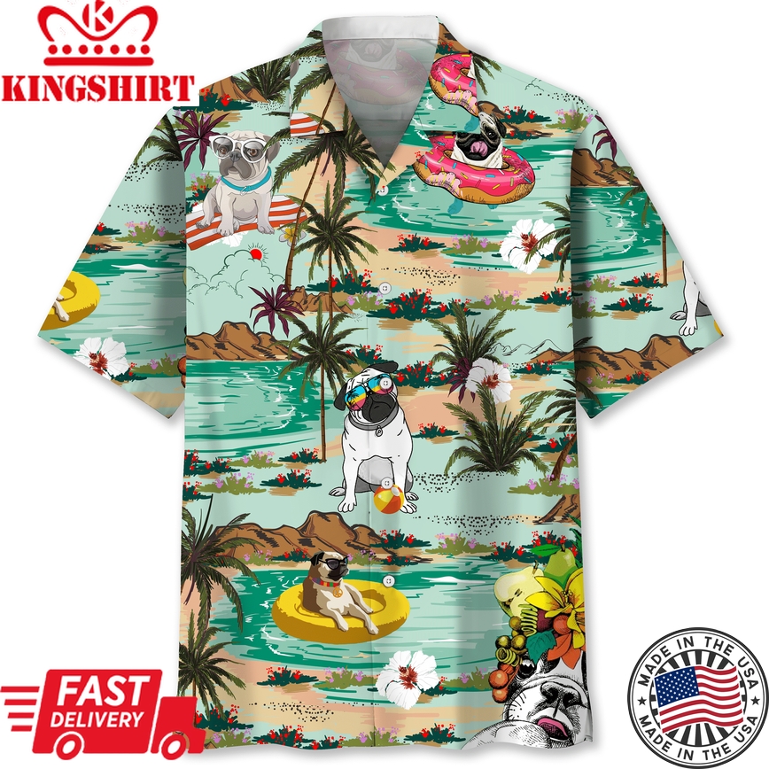 Pug Beach Trendy Hawaiian Shirt