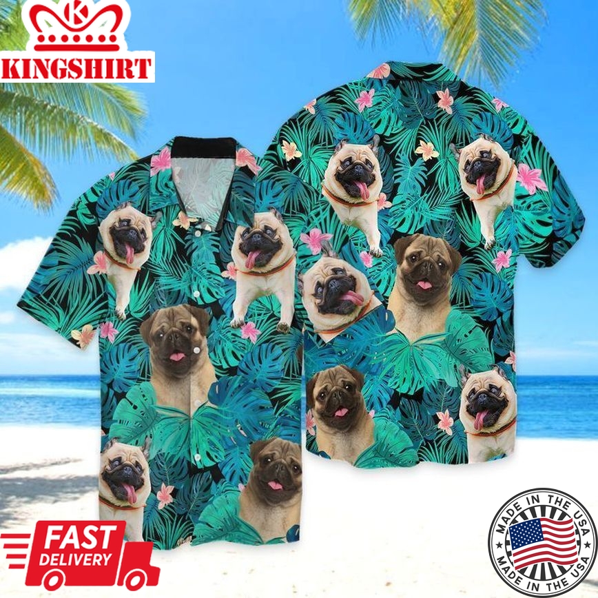 Pug Dog For Men And Women Graphic Print Short Sleeve Hawaiian Casual Shirt