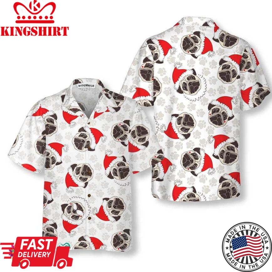 Pug Dog In Santa Hat Hawaiian Shirt, Funny Dog Christmas Shirt, Christmas Gift For Pug Lovers