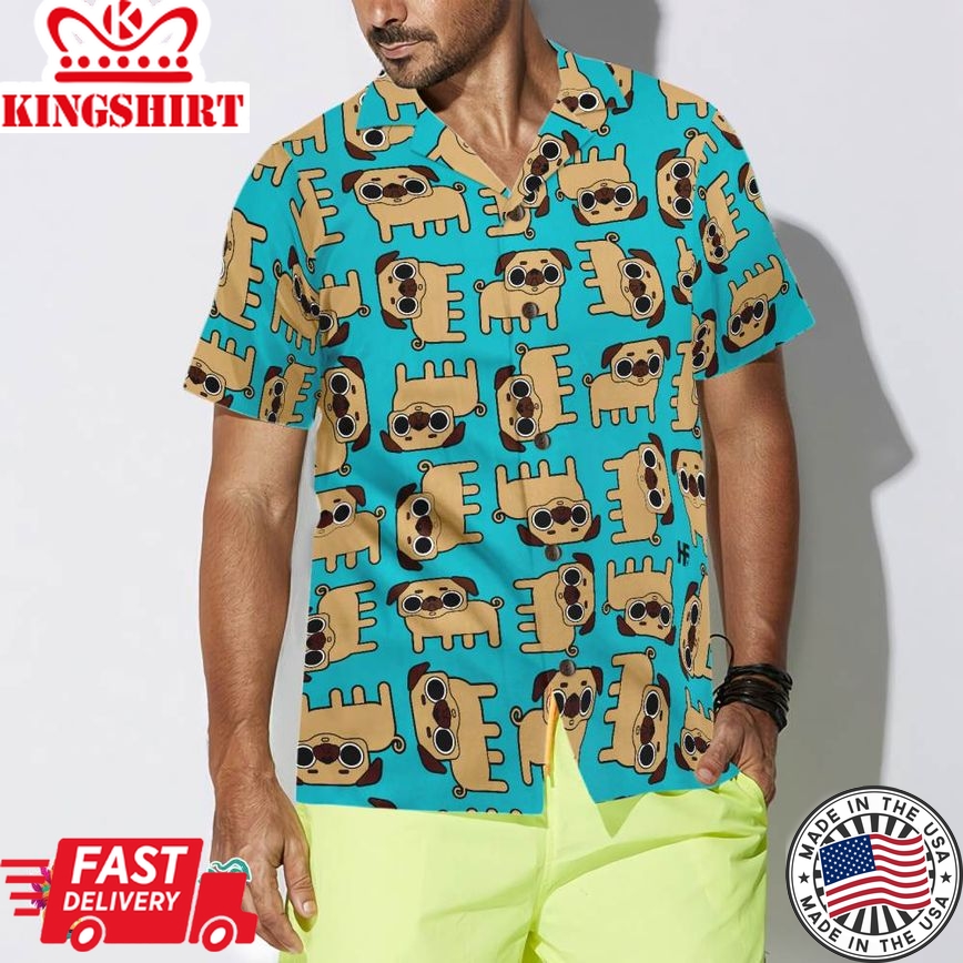 Pug Dog Seamless Pattern Shirt For Men Hawaiian Shirt