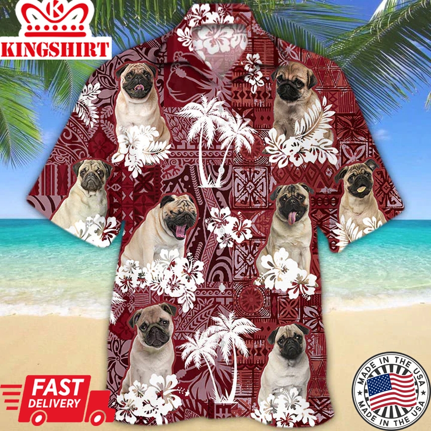 Pug Dog Trendy Hawaiian Shirt, Gift For Dog Lover Shirts, Men's Trendy Hawaiian Shirt, Summer Hawaiian Aloha Shirt