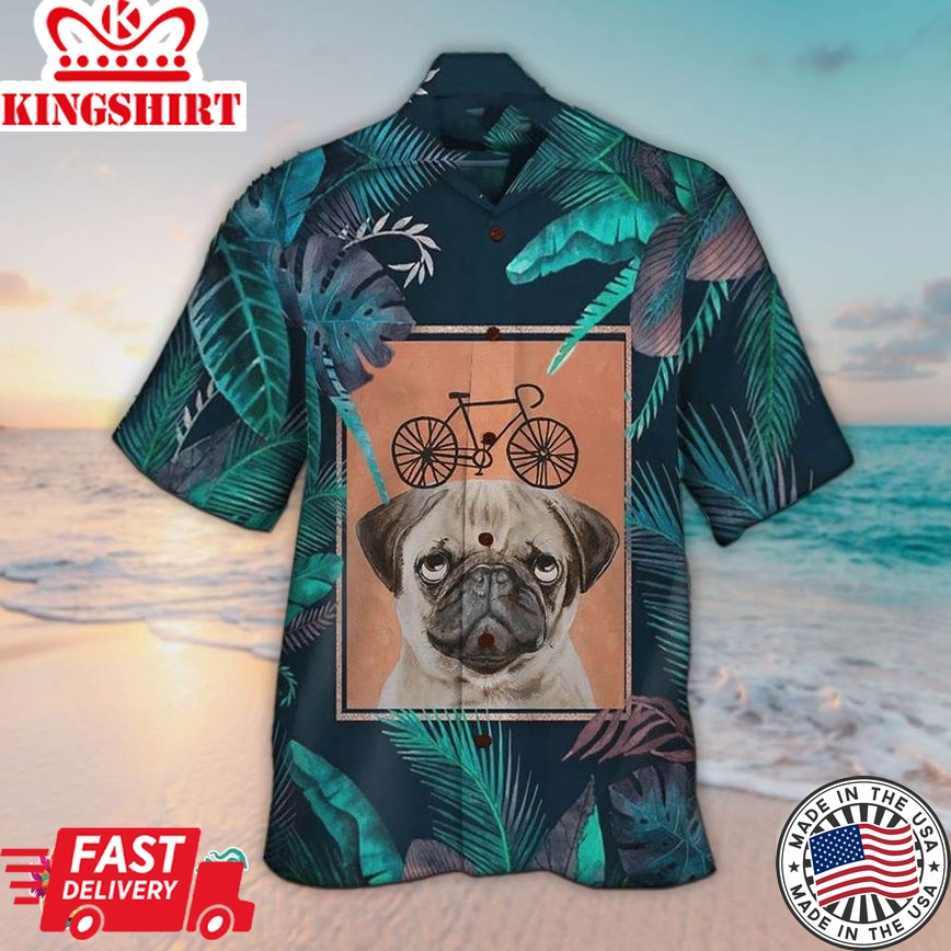 Pug Hawaiian Shirt Tropical Pug Picture Bicycle Hawaiian Aloha Beach Shirt