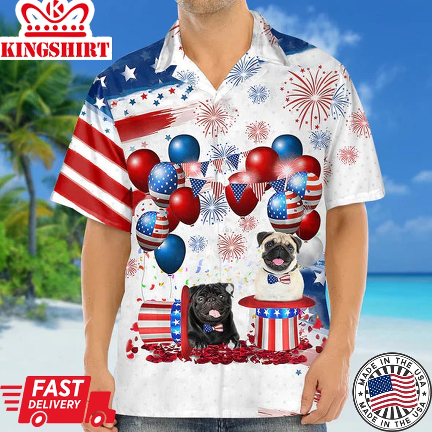 Pug Independence Day Trendy Hawaiian Shirt For Men And Women, 4Th Of July Trendy Hawaiian Shirt