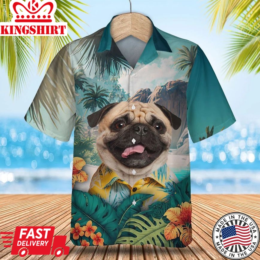 Pug Tropic Escape - Explore Hawaii in Style with this Vibrant Trendy Hawaiian Shirt