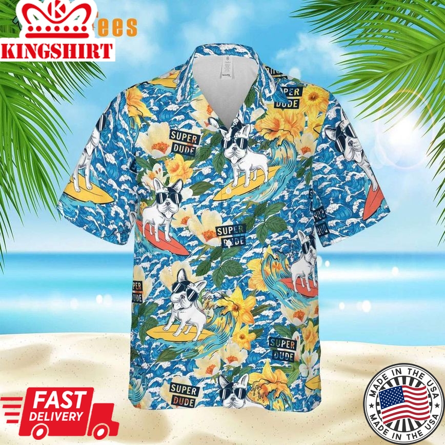 Pugs Surfing Summer Flower, Dog Trendy Hawaiian Shirt Perfect Gifts For Your Loved Ones