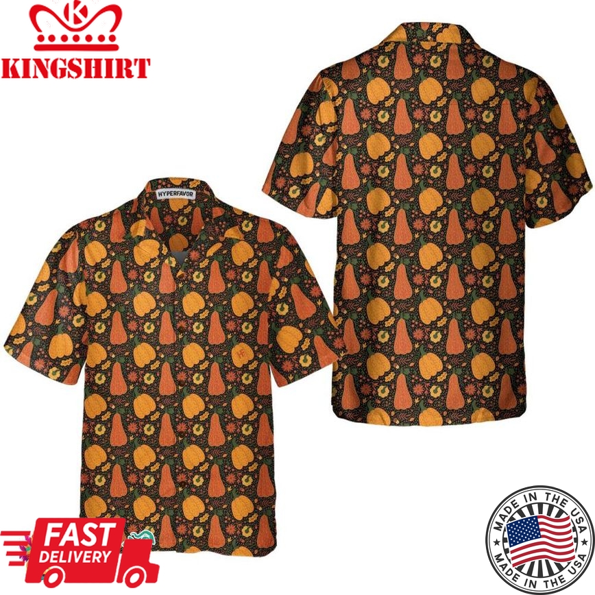 Pumpkin And Falling Leaves Hawaiian Shirt, Fall Thanksgiving Shirt, Gift For Thanksgiving Day