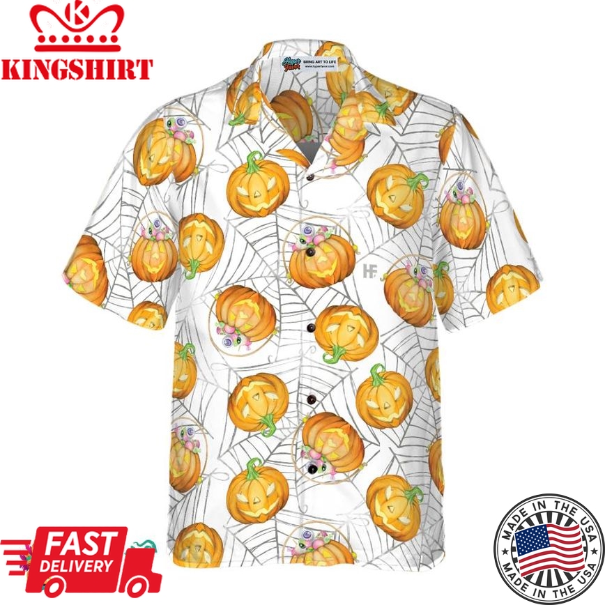 Pumpkin Candy Halloween Spider Web Hawaiian Shirt