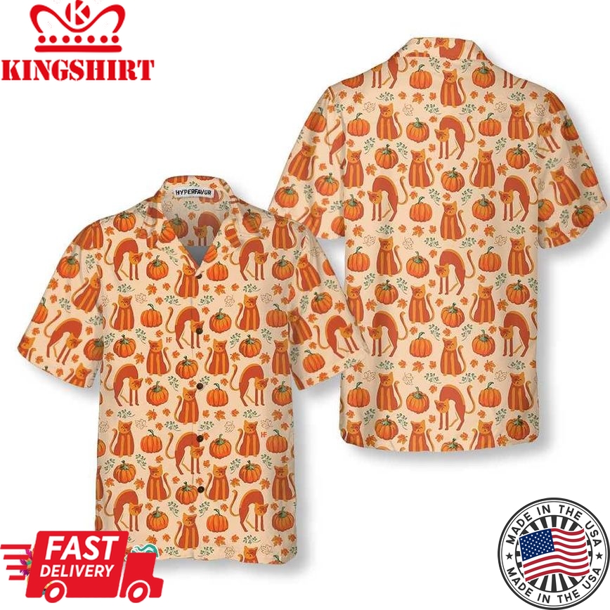 Pumpkin Cats Lover Thanksgiving Hawaiian Shirt, Thanksgiving Gift For Cat Lover