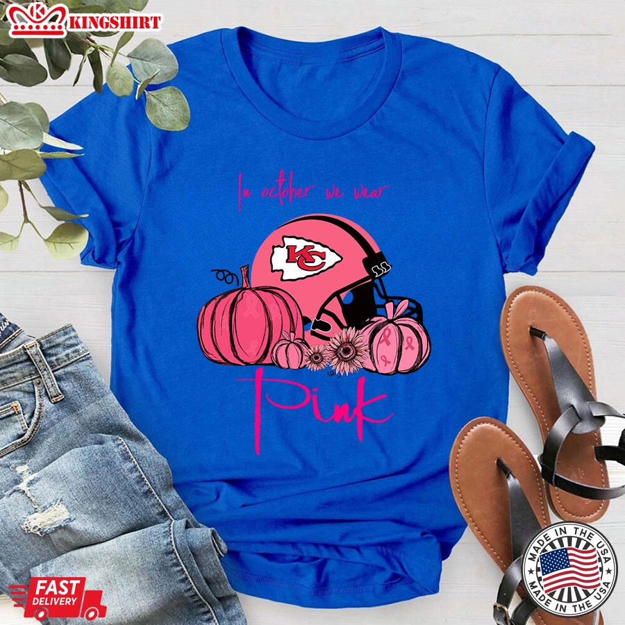 Pumpkin Kansas City Chiefs In October We Wear Pink Breast Cancer Awareness T-Shirt