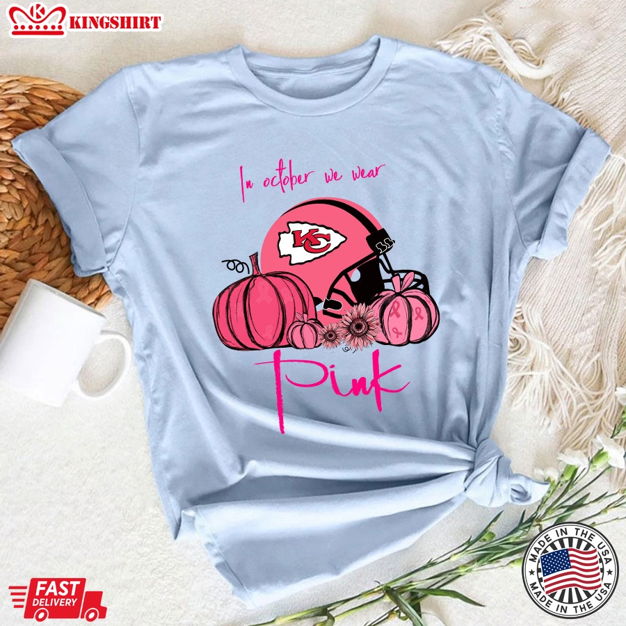 Pumpkin Kansas City Chiefs In October We Wear Pink Breast Cancer Awareness T-Shirt