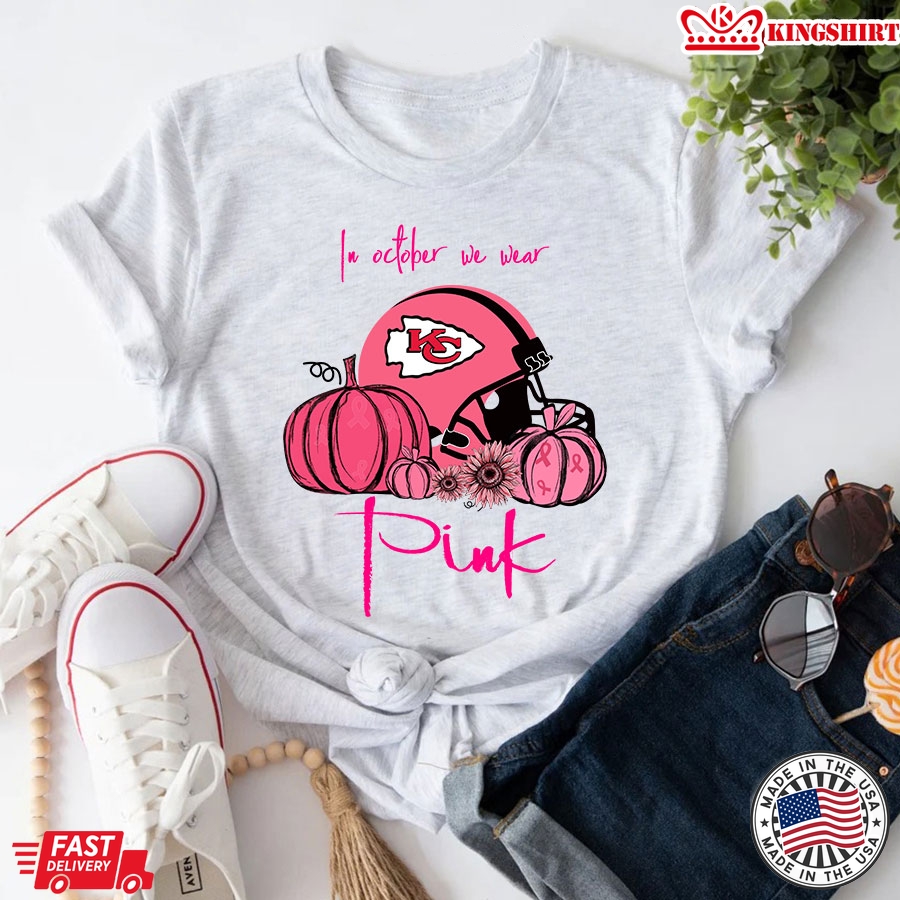 Pumpkin Kansas City Chiefs In October We Wear Pink Breast Cancer Awareness T-Shirt