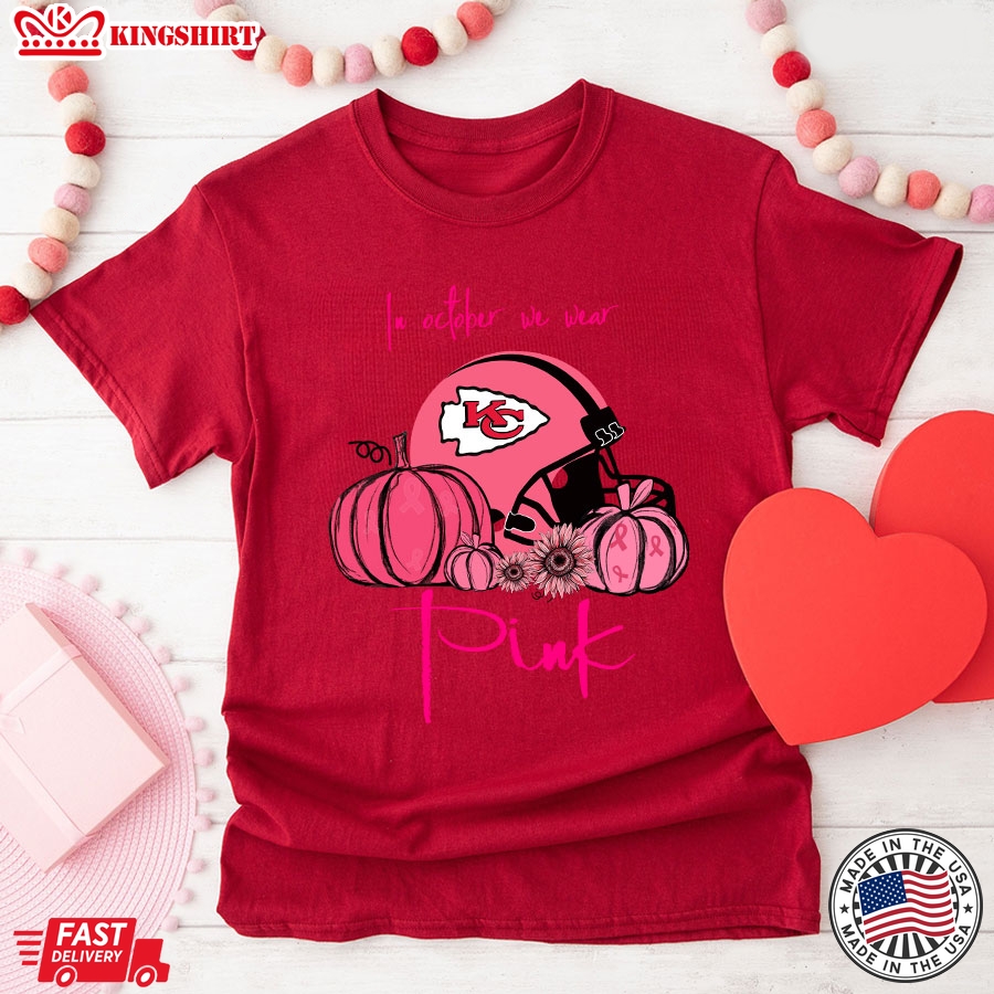 Pumpkin Kansas City Chiefs In October We Wear Pink Breast Cancer Awareness T-Shirt