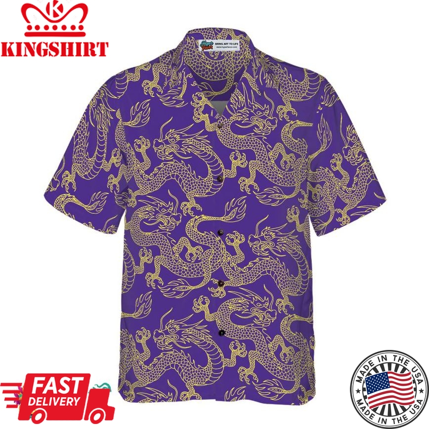 Purple And Gold Edition Oriental Dragon Hawaiian Shirt