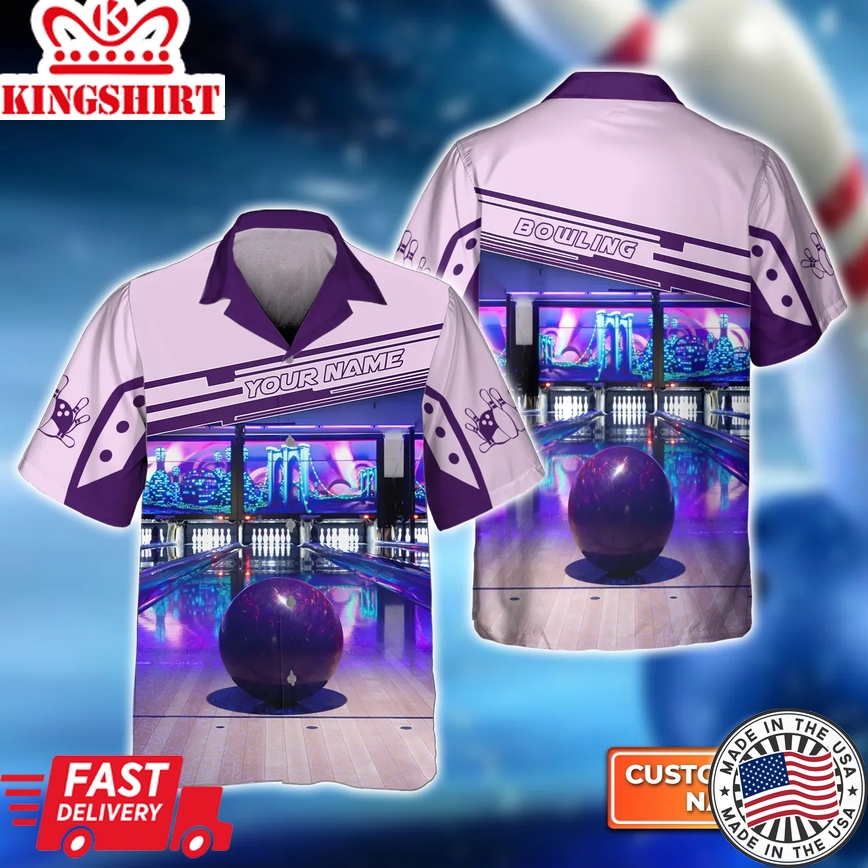 Purple Bowling Ball 3D Trendy Hawaiian Shirt, Bowling Trendy Hawaiian Shirt For Men, Women, Bowling Team Shirt