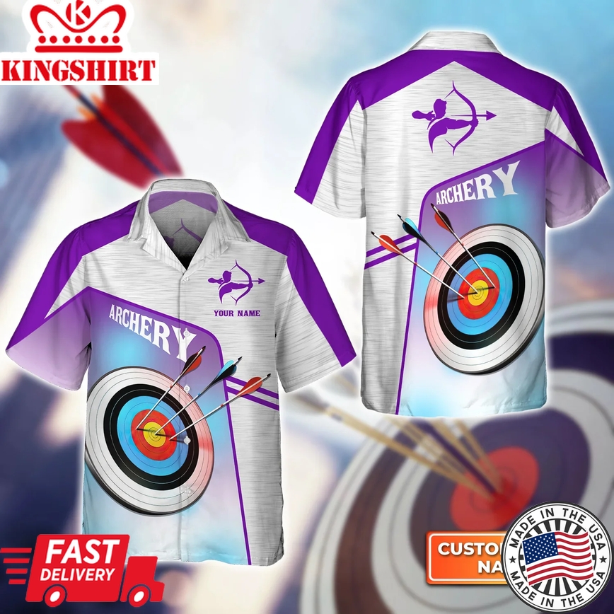 Purple Watercolor Archery Target Board Personalized Name 3D Trendy Hawaiian Shirt, Gift For Archer Sport Lovers, Gift For Archer