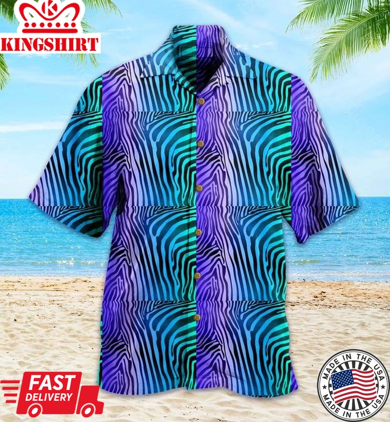 Purple Zebra Blue Trendy Hawaiian Shirt 3D