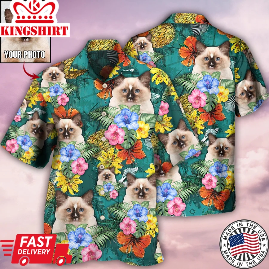 Purr-fect Aloha: Customized Cat Photo Hawaiian Shirt