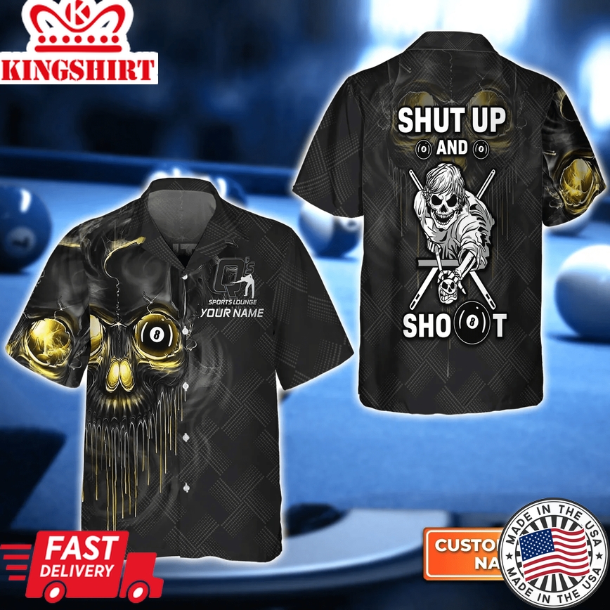 Q's Team Pool Shut Up And Shoot Billiard 3D Trendy Hawaiian Shirt, Billiard Team Uniform, Gift For Billiard Players