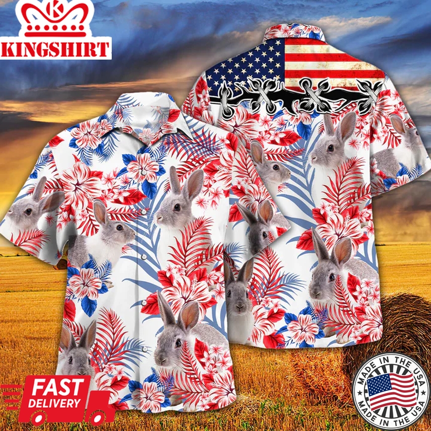 Rabbit Lovers American Flag Trendy Hawaiian Shirt, Rabbit Trendy Hawaiian Shirt Vintage Flower, Trendy Hawaiian Shirt Men, Trendy Hawaiian Shirt Women