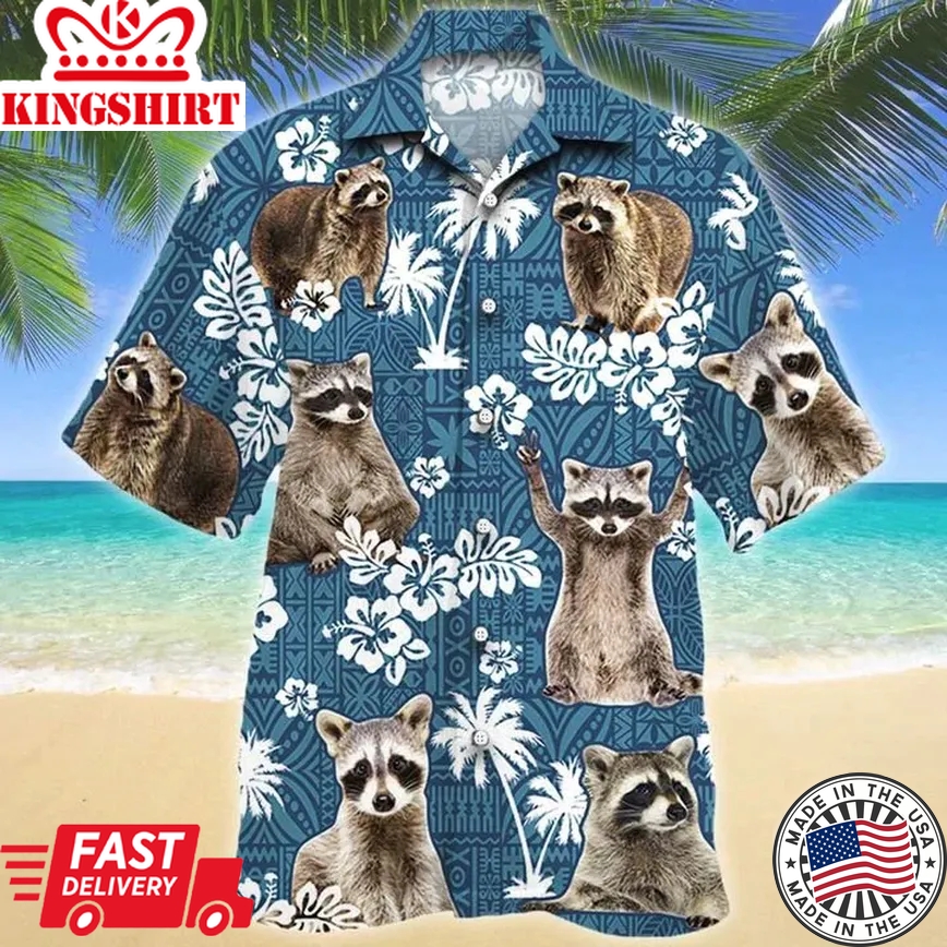 Raccoon Blue Tribal Pattern Trendy Hawaiian Shirt