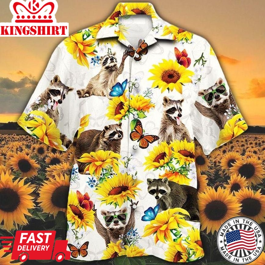 Raccoon Lovers Sunflower Trendy Hawaiian Shirt