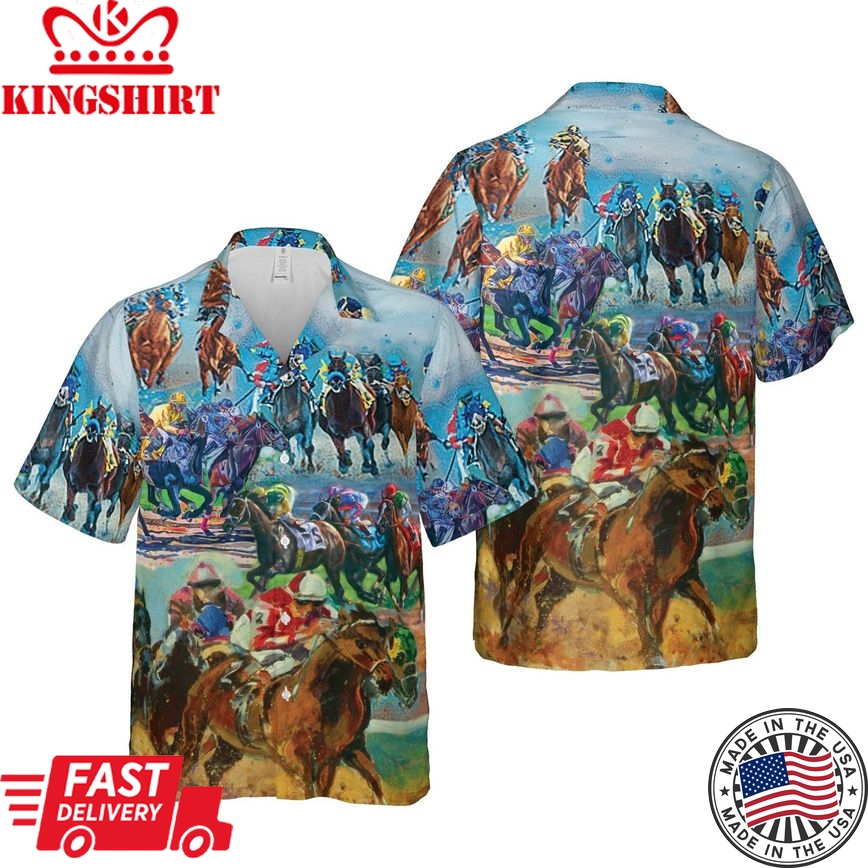 Racing Rhapsody: Vibrant Kentucky Derby Hawaiian Shirt