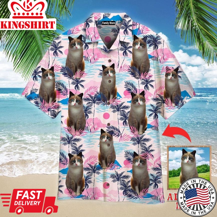 Ragdoll Cat On Pink Palm Tree Tropical Island Custom Hawaiian Shirt