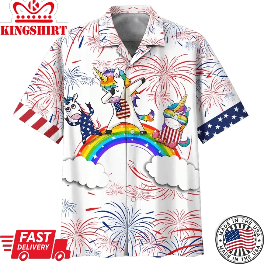 Rainbow And Unicorn Background Trendy Hawaiian Shirt, 4Th Of July Trendy Hawaiian Shirt