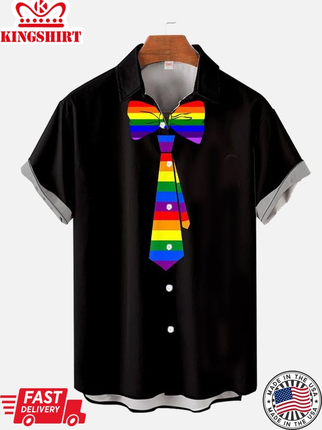 Rainbow Bow Tie Printing Costume Short Sleeve Aloha Hawaiian Shirt