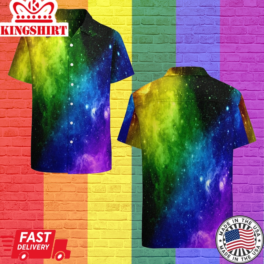 Rainbow Galaxy Lgbt Pride Hawaiian Vintage Shirt Mens