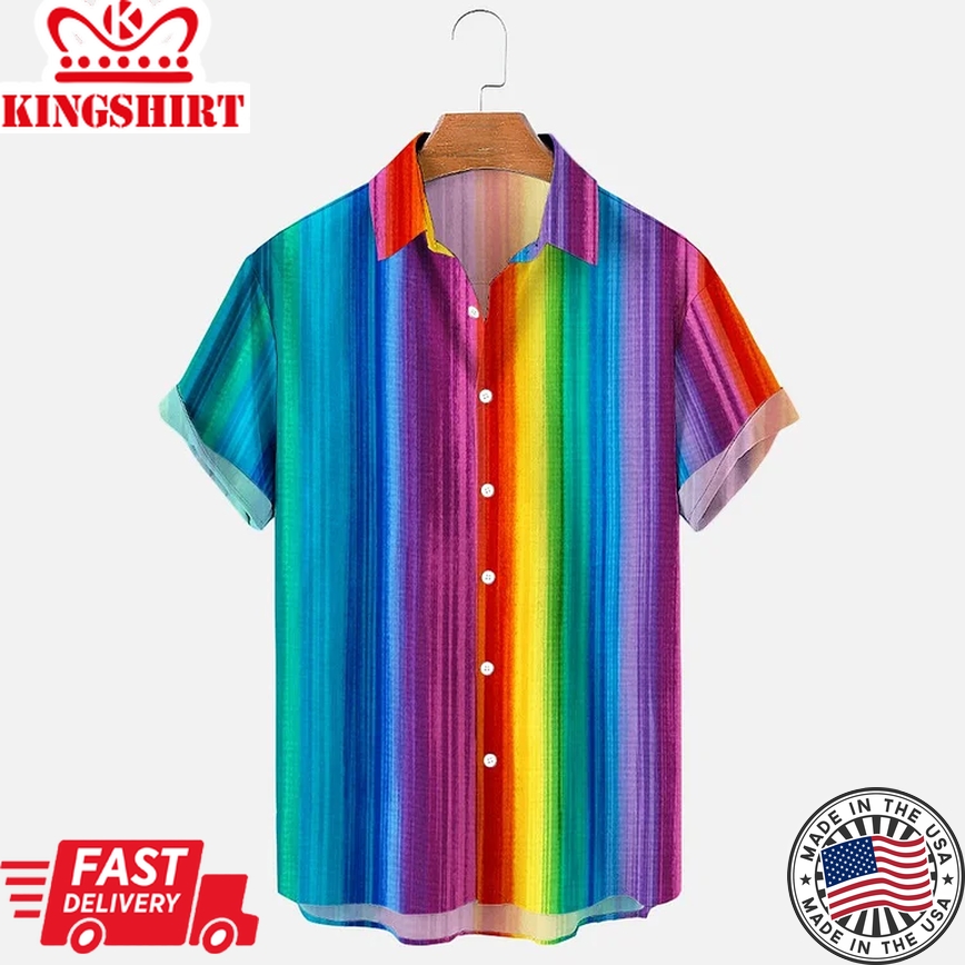 Rainbow Gradient Print Short Sleeve Trendy Hawaiian Shirt