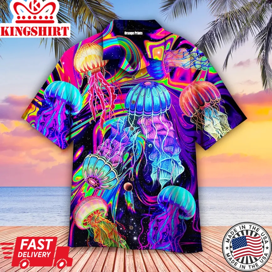 Rainbow Jellyfish Colorful Trendy Hawaiian Shirt For