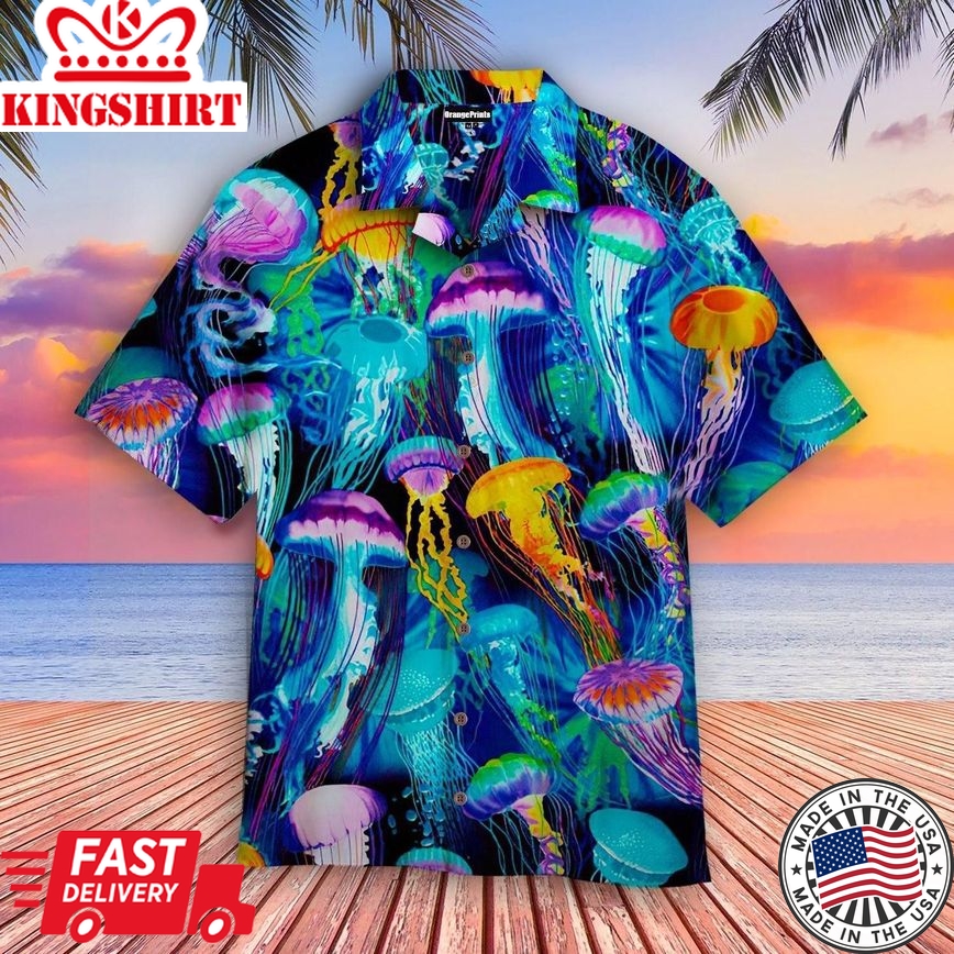 Rainbow Jellyfish Colorful Trendy Hawaiian Shirt For